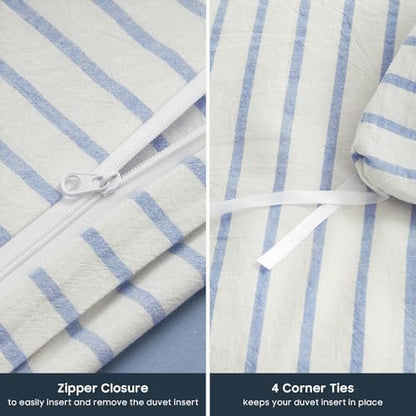 Wake In Cloud Striped Cotton Duvet Cover Set, Blue White, Queen