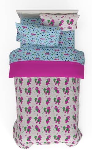 Barney & Friends Bedding 5 Piece Super Soft Reversible Comforter and Sheet Set with Sham, Twin, (Officially Licensed Product) By Franco