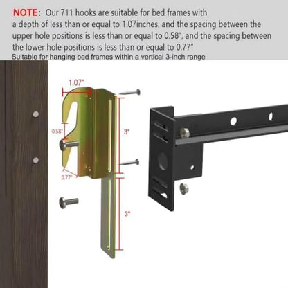 2Pcs 711 Bolt to Hook on Bed Frame Conversion Brackets with Hardware Hook