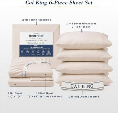 Therapedic 100% Egyptian Cotton 6 Piece California King Sheets Set (Fog)