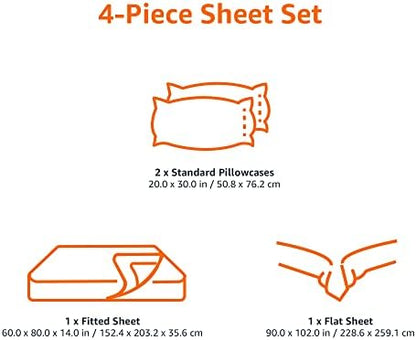 Amazon Basics Lightweight Super Soft Breathable Wrinkle-Resistant Microfiber 4-Piece Bed Sheet Set with 14-Inch Deep Pockets, Queen, Bright White, Solid (Pack of 2)