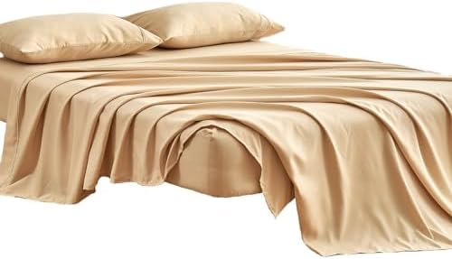 Kingnex Full Sleeper Sofa Bed Sheets for 54x72 Pull Out Sofa Bed with 4-6 Deep Pocket Soft Double Brushed 1800 Microfiber 4 Piece Bedding Set Beige