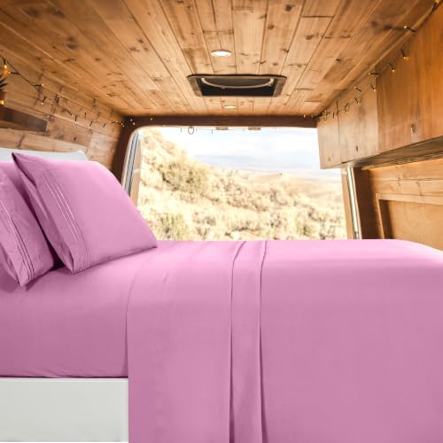 Elegant Comfort Luxury 1500 Premium Hotel Quality Microfiber 4-Piece Sheet Set - Wrinkle Resistant, All Around Elastic Fitted Sheet, Deep Pocket up to 16", RV Short Queen, Pink
