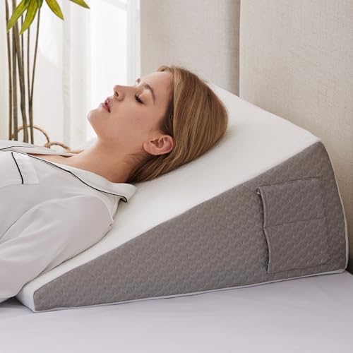 Ruqmuis Wedge Pillow for Sleeping, 12" Bed Wedge Pillow for Headboard, Triangle Incline Wedges for Acid Reflux, Pillows Wedge for Back Pain Relief, Elevated Leg Pillows After Surgery, Snoring, White