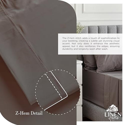Linen Home 2-Pack Full Sheet Set, 100% Cotton Percale Bedding, 8-Piece Value Bundle, Deep Pocket Cooling Bed Sheets for Hot Sleepers, Breathable & Crisp Hotel Quality, Long-Staple Cotton, Charcoal