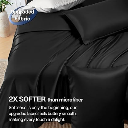 MR&HM Twin Sheets 3 Pieces, Rayon Derived from Bamboo Blend, Black