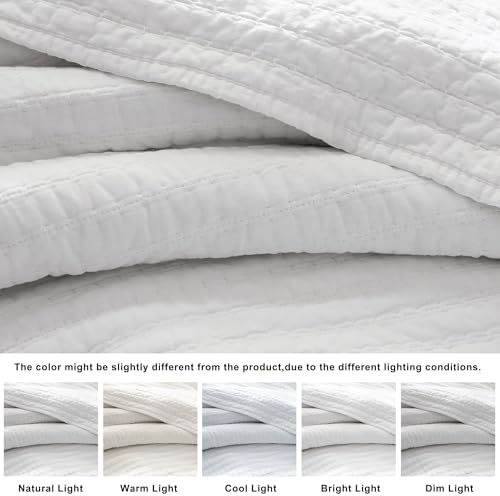 WDCOZY 100% Cotton Queen Size Quilt Set, Channel Pick Stitch, White