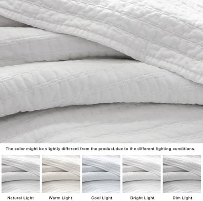 WDCOZY 100% Cotton Queen Size Quilt Set, Channel Pick Stitch, White