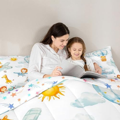 Erosebridal Cute Airplane Bedding Set Toddler, Cartoon Aircraft Comforter Set, Lovely Lion Giraffe Hamster Wild Animals Comforter, White Cloud Quilt for Boys Kids Girls Teens Adults Bedroom