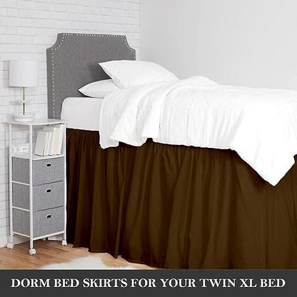 Twin XL 40" Inch Drop Long Dorm Bed Skirt, Ruffled Pattern College Dorm Room Bed Skirts, Split Corner, Easy Care, No Wrinkle Microfiber Bed Skirt