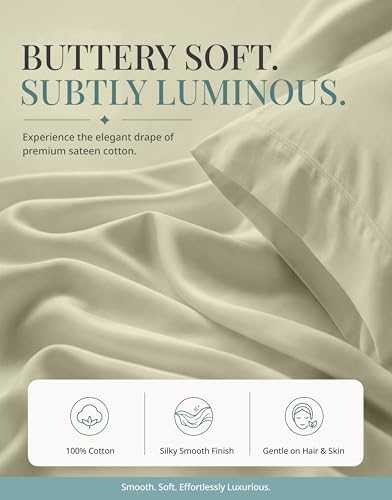 450TC 100% Cotton Split King Bed Sheets - Silky Smooth Sateen Weave, Linen