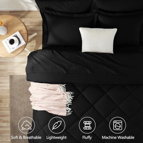 CozyLux Oversized King Comforter Set 120"x98", 7 Piece, Black