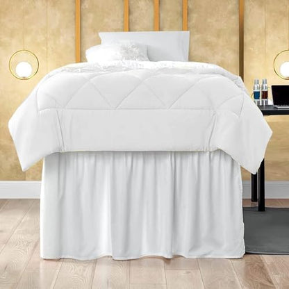 Mattress-Homes Ruffled Dorm Bed Skirt, Twin XL, 34-Inch Drop, Tailored with Split Corners, White Dust Ruffle for Lofted College Beds, Twin Extra Long Dorm Bedding Essential