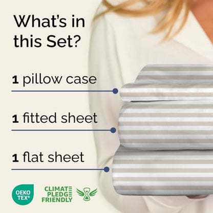 Twin 3 Piece Striped Sheet Set - Breathable & Cooling - Metro Pinstripe