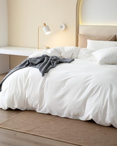 JIYUAN Oversized Queen Washed Cotton Duvet Cover Set Relaxed Linen Feel