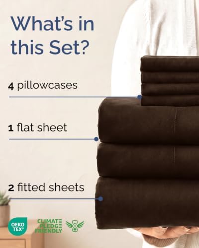 Split King 7 Piece Bed Sheet Set - Breathable & Cooling - Chocolate Brown