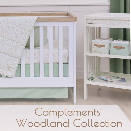 Green Crib Skirt Neutral, Baby Crib Skirt Boy Girl, 52"x28" with 15" Drop Bedskirt, Cotton Bed Skirt, OEKO TEX Certified Cribs Dust Ruffle, Cribs Accessories Boy Girl (Green Bedskirt)