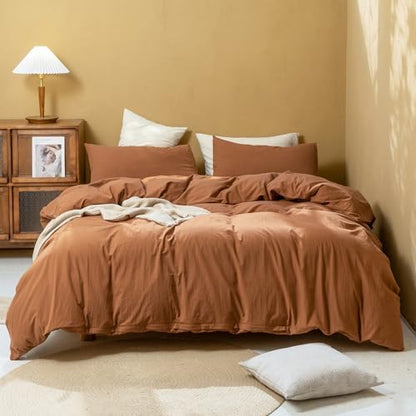 FOSSA Duvet Cover Set 100% Washed Cotton Linen Feel Super Queen