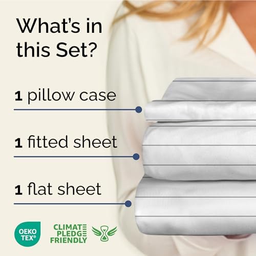Twin XL 3 Piece Striped Sheet Set - Breathable & Cooling - Grey Stripe
