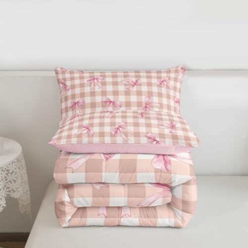 jejeloiu Bowknot Comforter Set Twin Size Bedding Set for Kids Boys Girls