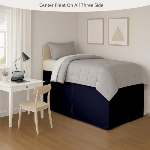 eBeddy Linens Split Corner Dorm Bed Skirt Twin XL – 42 Inch Drop, 100% Microfiber, Extra Long Bed Skirt for College Dorm, Platform Style, Navy Blue Solid, Hidden Storage Solution, Easy Fit