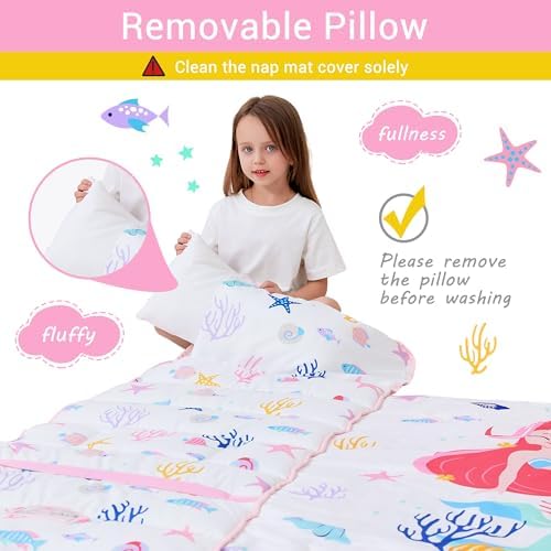 Lasoftan Toddler Nap Mat with Pillow and Blanket, Extra Large Rolled Napping Mats,Slumber Bags for Boys Girls,Kids Sleeping Bag for Daycare, Preschool Travel Camping