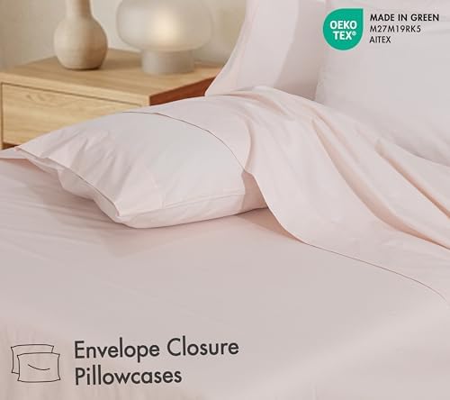 RUVANTI 100% Cotton Split King Sheets, Percale Sheets Set, Soft Peach