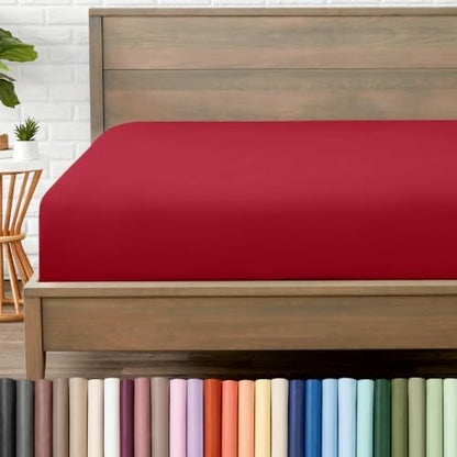 Bare Home Queen Fitted Sheet - 1800 Ultra-Soft (Queen, Red)