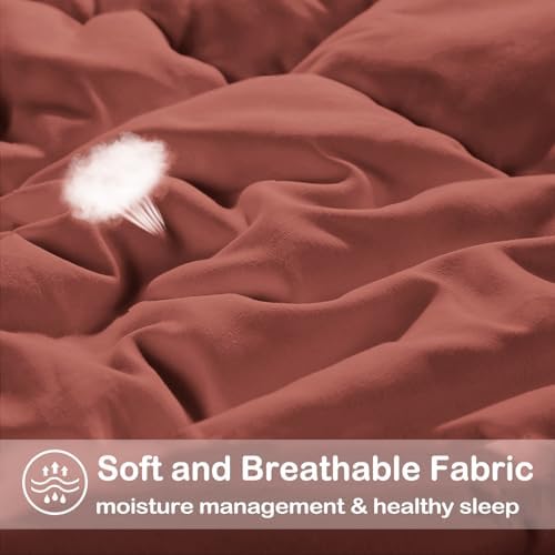 EASELAND Full Size Down Alternative Comforter, Terracotta, 82x86 Inches