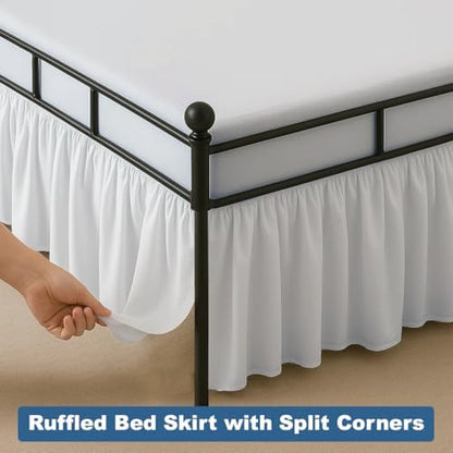 Ruffled Bed Skirt Split Corners with Platform, Tailored Fit Hotel Quality Wrinkle Free Ultra-Soft Microfiber Dust Ruffle, Upto 16 Inch Drop, Twin, White