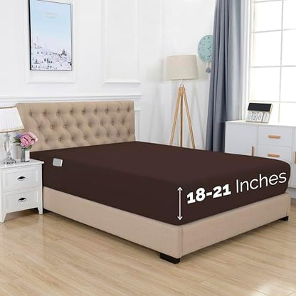 Elegant Comfort 1500 Premium Hotel Quality 18-21 Inches Deep - Extra Deep Pocket Single Fitted Sheet for High Mattress, Luxury and Softest, Smart Pocket - Wrinkle Free, Queen, Chocolate Brown