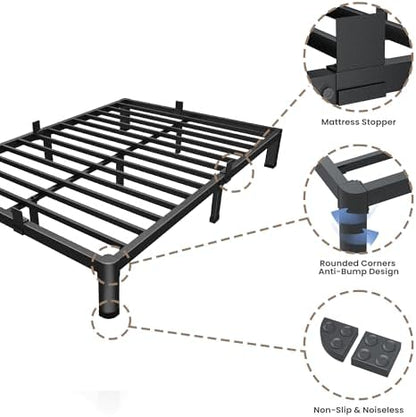 ROIL 10 Inch Queen Bed Frame with Rounded Corner & 4 Mattress Baffles