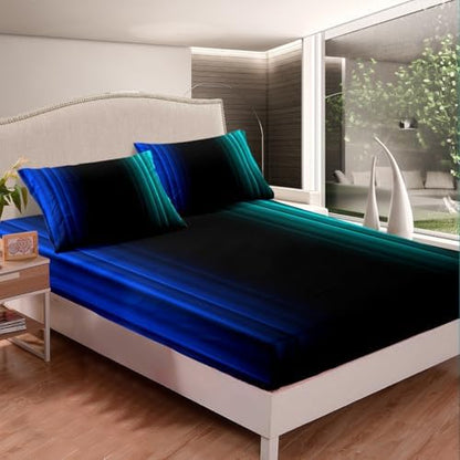 Feelyou Teens Abstract Ombre Decorations Bedding Set for Kids Women Blue Teal and Black Bed Sheets Set Geometric Modern Fitted Sheet Sets Room 4Pcs Full Size