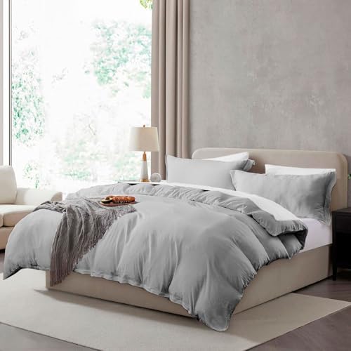 Hearth & Harbor Prewashed Twin Duvet Cover Set, Light Grey