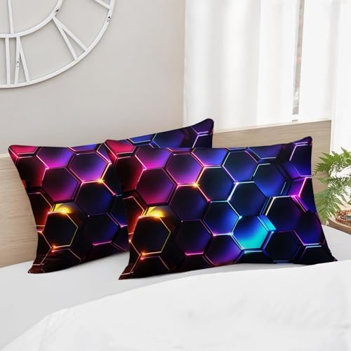 HOSIMA Geometric Hexagon Bedding Sets Full,1 Fitted Sheet+2 Pillowcases.