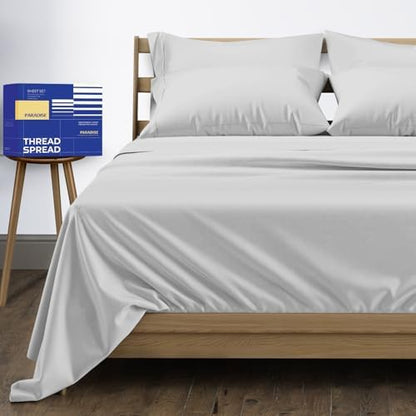 THREAD SPREAD Egyptian Cotton Sheets Queen Size - 1000 Series High Thread Count Cotton Queen Sheet Set (6 PC, Silver), 16" Snug Fit Deep Pocket, Cooling, Sateen Weave, Ultra-Soft Hotel Luxury Sheets