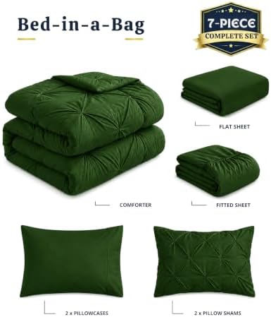 LANE LINEN 7 Piece King Sea Foam Comforter Set Pintuck - Olive Green
