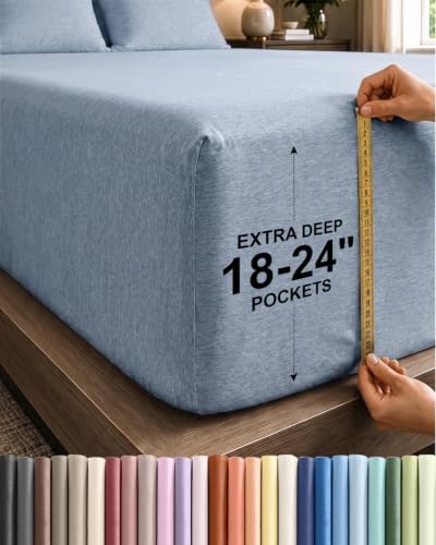 CGK Linens Deep Flex Top Split Head King Fitted Sheet - Heathered Blue