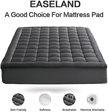 EASELAND King Mattress Pad Cotton Pillow Top Mattress Topper Dark Grey
