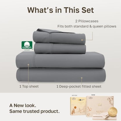 California Design Den Soft 100% Cotton Queen Size Bed Sheet Set, Slate Grey