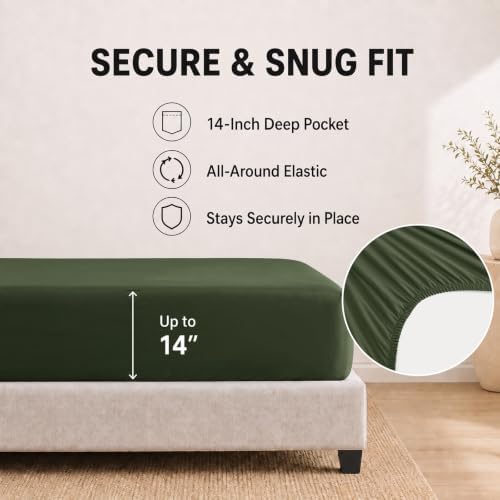 HIMEET Oversized Queen Comforter Sets, 7-Piece Point-Quilted, Olive Green