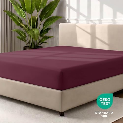 Bare Home Full Fitted Sheet - 1800 Ultra-Soft (Full, Burgundy)