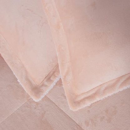 Chezmoi Collection Ultra-Soft Micromink Sherpa Comforter Set with 2 Pillow Shams Queen Size - Blush Reversible Plush Bedding Comforter 3-Piece Set Warm Winter Blanket