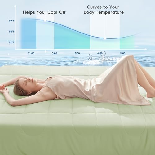HYLEORY Cooling Comforter Queen Size - Summer Cooling Blanket for Hot Sleepers/Night Sweats, Double-Sided Cold Touch Silky Ice Comforters, Breathable Lightweight Beddings, Cool Green, 90"x90"