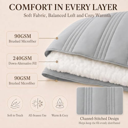 CozyLux King Size Comforter Set Light Grey- 7 Pieces Bed in a Bag