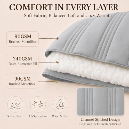 CozyLux Queen Comforter Set Light Grey - 7 Pieces Bed in a Bag