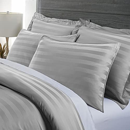 Pure Bamboo King Duvet Cover, 3 Piece Set, Genuine 100% Organic Viscose Derived from Bamboo, Luxuriously Soft and Cooling, 2 Pillowcases (King, Jacquard Silver)