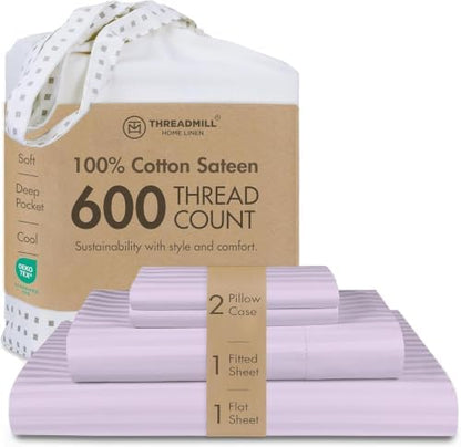 Threadmill 600 Thread Count Cotton Full Sheet Set, Sateen, 4-Piece, Cooling