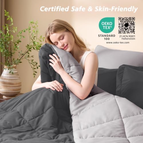 King Comforter Set with Sheets- 7 Pieces Bed in a Bag Grey Bedding Sets