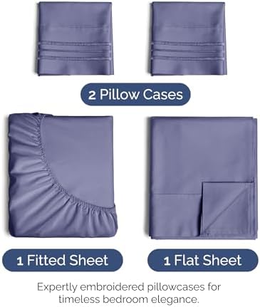 Queen Size 4 Piece Sheet Set - Soft & Cooling Bed Sheets - Twilight Purple